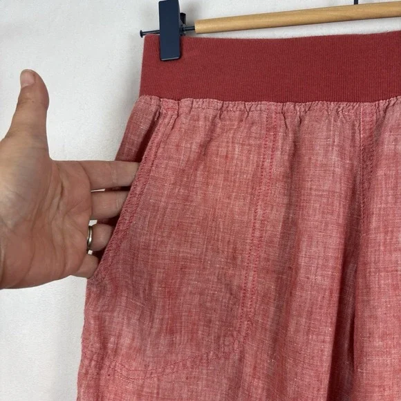 Women's Toad & Co Lina Pink Linen Pull-on Pants Ruched Capri XS Summer Coastal - Picture 2 of 11